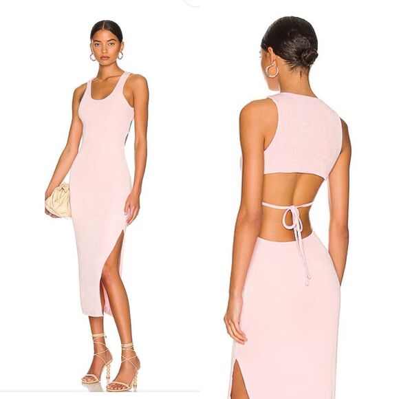 Superdown Marissa Midi Dress in Baby Pink stretch open back tie Revolve - Picture 1 of 11